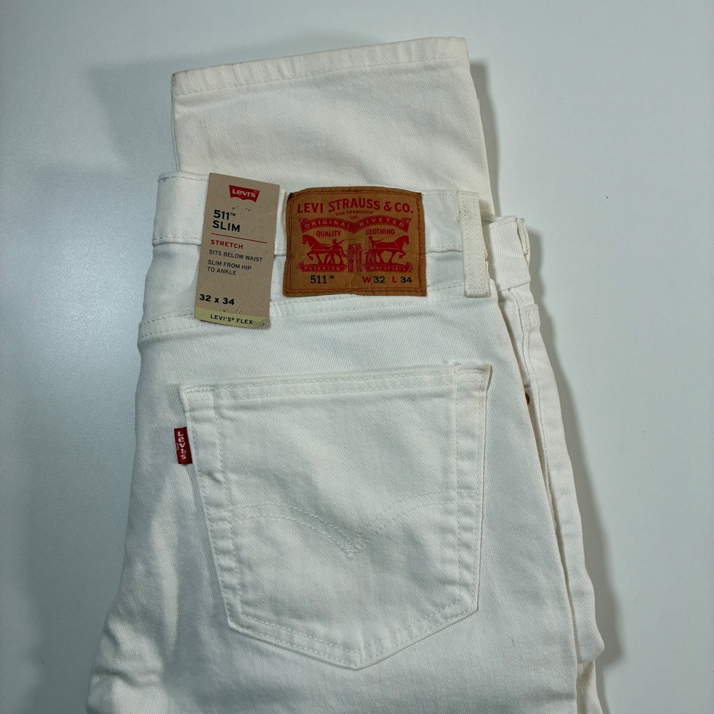 NEW Levi's 511 Slim Jeans 32x34 White Stretch‎ Denim USA Cowboy